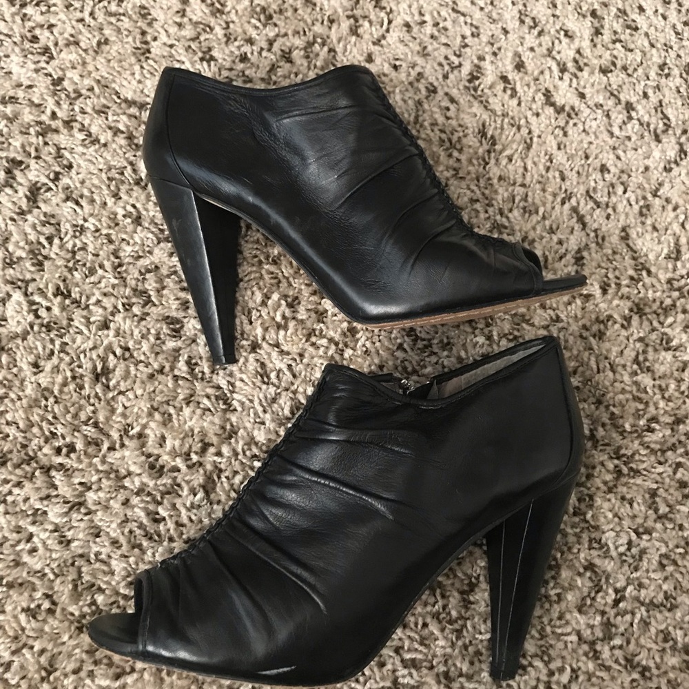 Vince Camaro Black Leather Peep Toe Booties